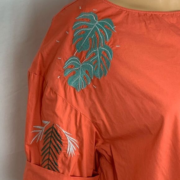 Marfinno Embroidered Floral Leaf Blouse Boho Small Orange Tangerine - Picture 4 of 8